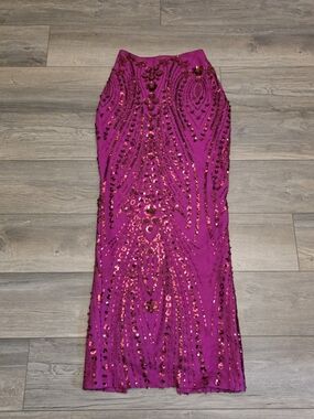 Skirt High-Waisted Vibrant Magenta Sequin Embellished Pencil Skirt
